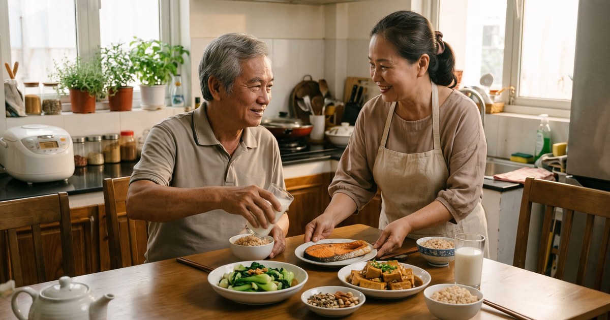 Người cao tuổi ăn uống lành mạnh cùng gia đình