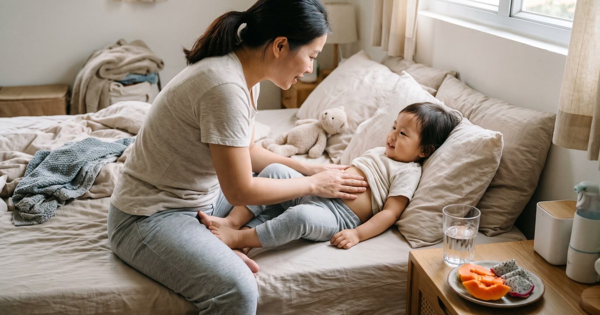 Bé ăn rau xanh và trái cây phòng ngừa táo bón