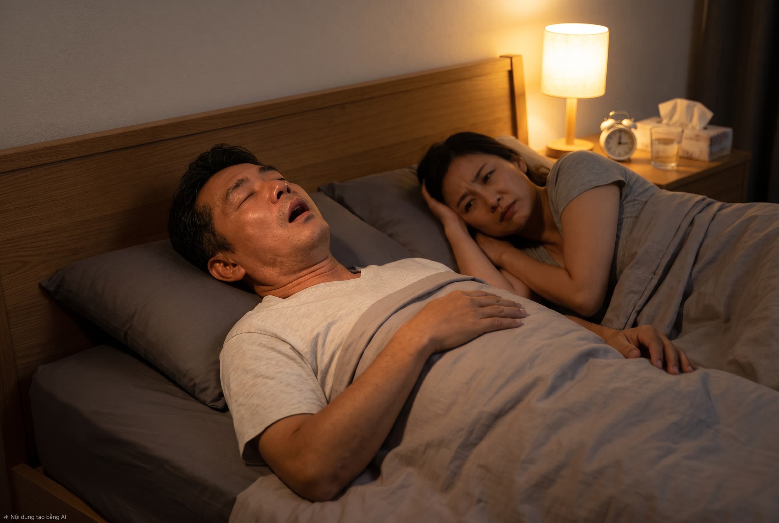 Người đàn ông ngủ ngáy, vợ nằm cạnh khó chịu